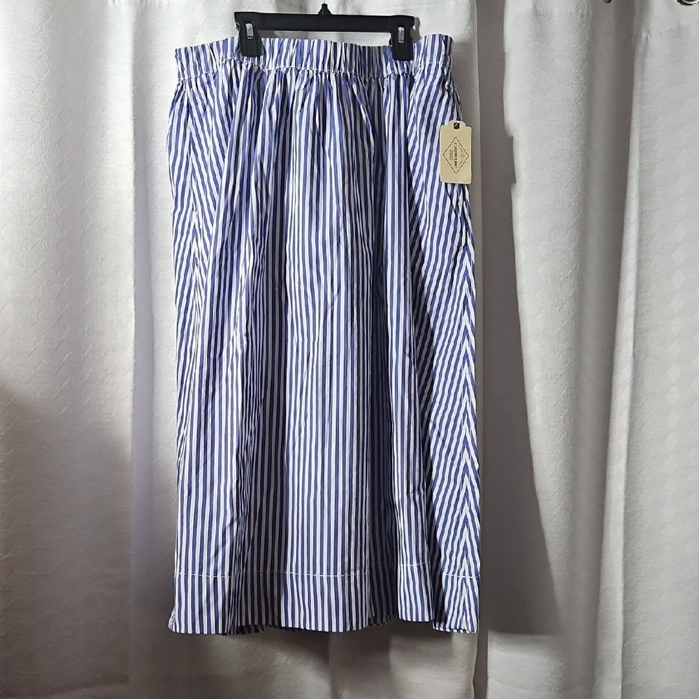 St. John Blue and White Striped Midi Skirt